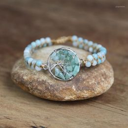 Amazonite Stone Tree of Life Bracelet Yoga Energy Chakra String Beads Braided Charm Bracelet Women Men Handmade Jewelry1291G