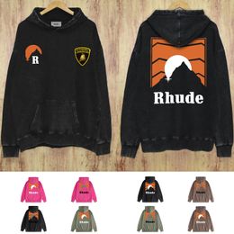 Kış Vintage Rhude Hoodie Sweatshirt Kazak Uzun Kollu Sokak Pamuk Siyah Hip Hop Jumper Sıradan Ceket S-XXL