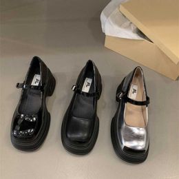 Classy Dress Shoes Matsu Cake Thick Sole Square Head Mary Jane Jk Spring Autumn Single Women Summer British Style Small Leather