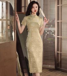Ethnic Clothing Female Qipao Elegant Classic Short Sleeve Cheongsam Vintage Mandarin Collar Tradition Chinese Style Dress Women Vestidos
