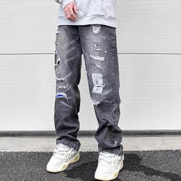 Men's Jeans Y2K Frayed Hole Damaged Washed Black Baggy For Men Streetwear Straight Casual Denim Trousers Ropa Hombre Loose Cargo Pants