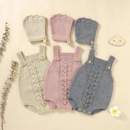 Rompers Born Baby Bodysuit Knitted Infant Girls Solid Jumpsuit Tops Sleeveless Toddler Boys Clothing Hat 2PC Playsuit Sweater Outfits