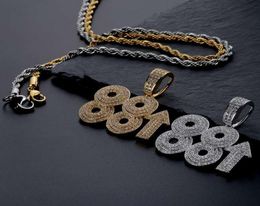 Europe and America Fashion Hip Hop Jewlery Yellow White Gold Plated CZ 88 Rising Rich Pendant Necklace for Men Women Nice Gift3910800