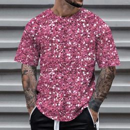 Men's T Shirts Large Shirt Stage Performance 3D Printed Sequin Pullover Short Sleeve Style Cotton Spandex Tops