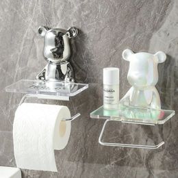 Ceramic electroplating bear paper roll rack free punching light luxury high value household toilet storage shelf 231225