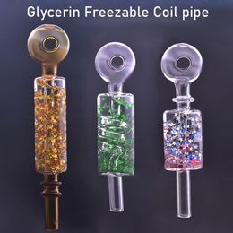 Portable Freezable Glycerin Coil Smoking Pipes with 30mm Ball Glass Oil Burner Pipe High Quality Tube Handmade for Wax Concentrate Compact Smoker Tool