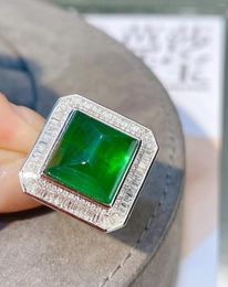 Cluster Rings LR Emerald Ring 9.8ct Pure 18K Gold Jewellery Green Gemstone Diamond Female For Women Fine