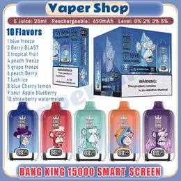 Authentic BANG KING 15000 Puff SMART SCREEN Disposable Vape Pen 25ml Pod Mesh Coil 650mAh Battery Device Wholesale Vape Puffs 15000 Electronic Cigarette