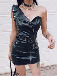 Casual Dresses Lazer Instagram Style PU Leather Dress Black Motorcycle