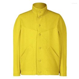 Men's Jackets Marked Miyake Fold HP31JC110 Stand-up Collar Single-breasted Splicing Design Jacket In Autumn And Winter