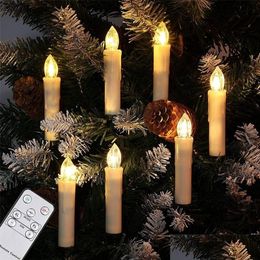 Candles Led Christmas Tree Candle Plastic Flameless Flicker Timer Remote Control Battery Operated Fake For Year Home Decor 220510 Dr Dhvjs