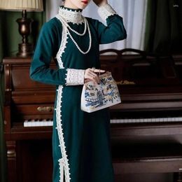 Ethnic Clothing 2023 Retro Republican Velvet Lace Corduroy Long Sleeved Chinese Dress Women's Improved Elegant Cheongsam Dresses