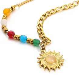 Chains Greatera Colorful Natural Stone Sun Flower Pendant Necklaces Stainless Steel Gold Plated Necklace For Women Waterproof Jewelry
