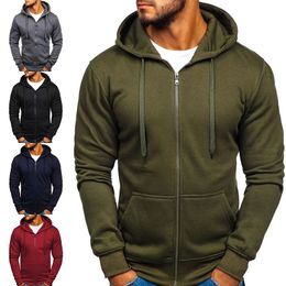 Fashion Winter Hoodie Coat For Men Solid Colour Jacket Basic Zip Sweatshirt Outwear Sweat Hooded Warm Coats Casual Male Jackets 231222