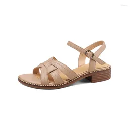 Dress Shoes 2023 Summer Women Sandals Natural Leather 22-25cm Cowhide Sheepskin Pigskin Full Retro Gladiator