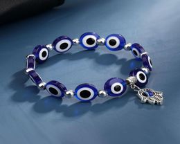 Blue Evil Eye Charm Bracelets Hamsa Hand Bracelet Jewellery for Women Men Black Fashion Lucky Fatima Plam Beaded Stretch Strands3577591