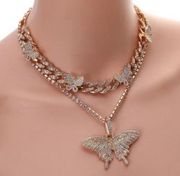 European and American Tennis -border Jewellery personality full diamond hip-hop butterfly necklace set Cuban necklace street shooting4379619
