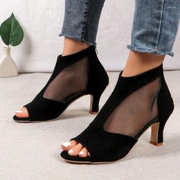 Sandals 2023 Fashion Solid Color Women's Breathable Summer Party Open Toe Stiletto Heel Zipper Walking Shoes