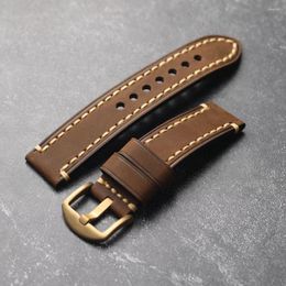 Watch Bands Brushed Crazy Horse Handmade Leather Strap 20mm 21mm 22mm 23mm 24mm 26mm Brown Black Brass Buckle Genuine