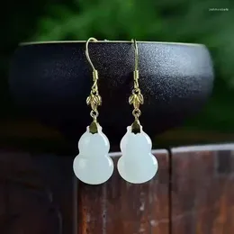 Dangle Earrings Natural Hetian White Jade Gourd Stud Fashion Eardrop Earring Antique Chinese Style Women's Elegant