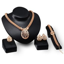 Bridesmaid Jewellery Set Wedding Necklace Gold Chains Bracelet Earrings Indian African Dubai 18k Gold Jewellery Party Jewellery Sets296S