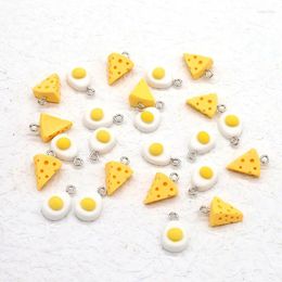 Charms 10pcs Mini Cheese Charm Cute Poached Egg Pendant Resin Food Women Gift DIY Necklace Earring Jewelry Keychain Accessories Finding