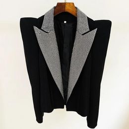 Jackets High Street 2023 Newest Fashion Designer Jacket Women's Stylish Peak Shoulder Strass Diamonds Beaded Blazer