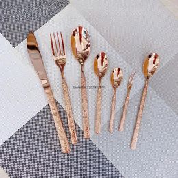 Tea Scoops 12PCS Rose Gold Tableware Western Food Knife And Fork Plated Spoon Kit Stone Pattern Table