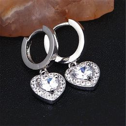 Stud Silver Earrings Ear Buckle Personality Charm Temperament Wild Smart Heart Pendant Inlaid Zircon Female Jewelry292A