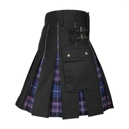 Men's Pants Mens Fashion Scottish Style Plaid Contrast Colour Pocket Pleated Skirt Indoor House