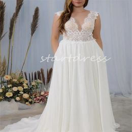 Fairy Boho Wedding Dress 2024 Country Style V Neck Illusion Top Lace Beach Bohemian Bride Dress Farm Sexy Vestios Novias Robe De Mariage Flowy Chiffon Bridal Gowns