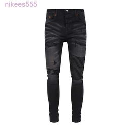 Designer Purple Street Hole 3d Cutting Slim Fit Elastic Feet Motorcycle Jeans Trendy