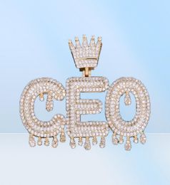 Custom Name Gold Silver Rosegold Crown Bail Drip Initials Bubble Letters Chain Pendants Necklaces For Men Women Cubic Zircon Hip H6976113