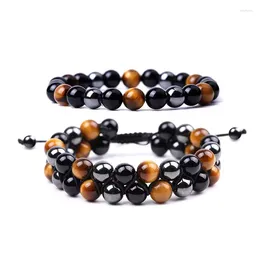 Charm Bracelets 8mm Natural Tiger Eye Stone Woven Bracelet Black Magnet Yoga Beaded For Men And Women's Jewellery Gifts