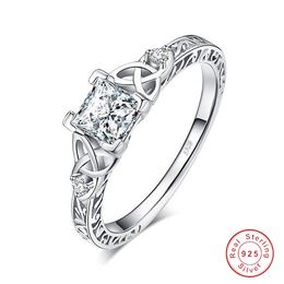 Choucong Sparkling Wedding Ring Simple Fashion Jewelry 925 Sterling Silver Princess Cut White 5A Cubic Zircon Party Eternity Women Engagement Band Ring Gift