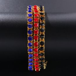 Men Iced Out 1 Row Rhinestones Tennis Bracelet Hip Hop Full Coloured Clear Red Blue Black Rhinestones Bangles HQ244C