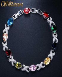 Classic Silver Color MultiColored Austrian Crystal Charm Bracelet for Wedding Bridesmaid Gift CZ Ladies Jewelry CB079 2107147573637375705