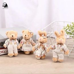 Cute Linen Teddy Bear Keychain Women Couple Country style Rabbit On Bag Car Trinket Female Wedding Party Toy Girls Gift 231225