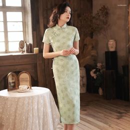 Ethnic Clothing Short Sleeve Qipao Elegant Chinese Style Dress Woman Cheongsams Vestido Summer Vintage Banquet Gown With Button