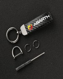 Keychains Carbon Fiber Car Key Chain 360 Degree Rotating Horseshoe Rings For Fiat Abarth 595 500 124 Spider Accessories2703295