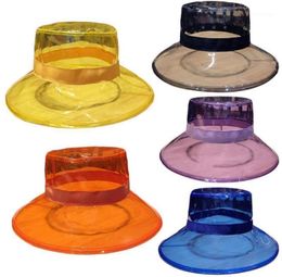 Unisex PVC Transparent Bucket Hat Bright Jelly Wide Brim Waterproof Rain hat19557340