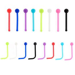 Candy Colour Nose Nails Round Head Straight L Rod Acrylic Stud Human Body Piercing Jewellery For Women270H