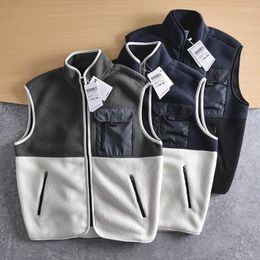 Men's Vests 2024 Autumn Winter Polar Fleece Tank Top Male Outdoor Sleeveless Outwear Men Stand Collar Patchwork Waistcoats D692