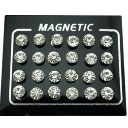 Stud REGELIN 12 Pair lot 4 5 6 7mm Round Crystal Rhinestone Magnet Earring Puck Women Mens Magnetic Fake Ear Plug Jewelry240c