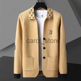 Men's Sweaters Luxury Spring and Autumn New Men's Solid Colour Business Casual Sweater Trendy Neckline Design Pattern Embroidered Cardigan M-4XL J231225