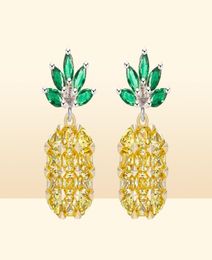 YHAMNI NEW Yellow Crystal Fruit Pineapple Earrings Bridal Large Drop Earrings Natural Crystal Jewelry For Women E44556815464