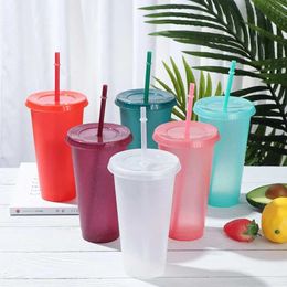 480/700ML sequin flash straw cup plastic cup with lid and stripe reusable coffee cup foam tea cup party bar drink 231225