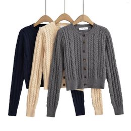 Women's Knits BRADLY MICHELLE Vintage Sexy Tops Women Thickened Single-breasted V-Neck Knitted Cardigan High Strecth Long Sleeve Sweaters