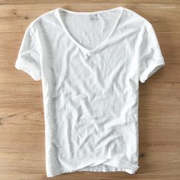 Men's T Shirts Summer Shirt Men Linen Cotton Short Sleeve Tshirt V-neck Tops&Tee Breathable Comfortable Slim T-shirt