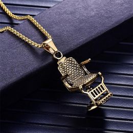Pendant Necklaces Fashion Gold Silver Color Barber Shop Barber's Chair Seat Necklace Jewelry Long Chain Hip Hop Men248g